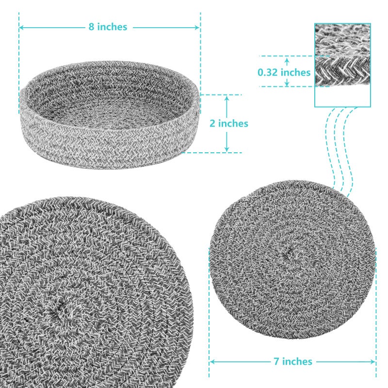 Cazzon Trivets for Hot Dishes  Pots and Pans  Hot Pads with Storage Basket  Pot Holders for Kitchen  Heat Resistant Mat Protect Counter Home Essentials  Farmhouse Decor (Deep Gray 4 PCS) - Image 3